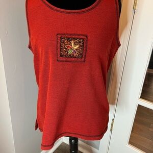 Red Sleeveless womens Top with Embroidered Detail